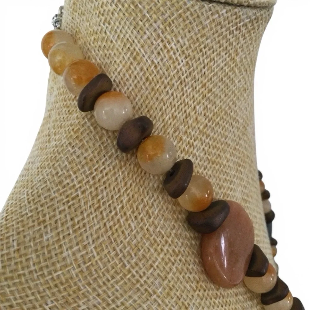 Artisan Semi‑Precious Stone Necklace - Ferruginous Quartz - Silver‑Tone - 31